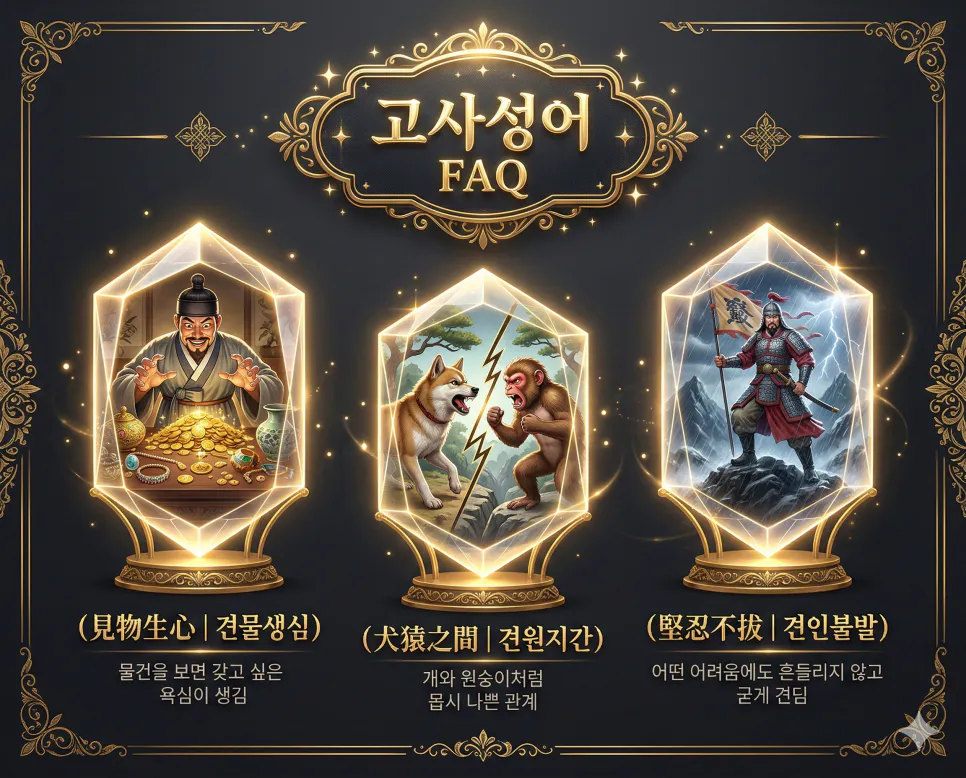 견물생심 뜻, 견원지간 뜻, 견인불발 뜻: 유혹과 갈등을 넘어선 강인한 의지 4 견물생심, 견원지간, 견인불발의 한자 뜻과 유래, 현대적 교훈을 한눈에 정리한 FAQ 인포그래픽