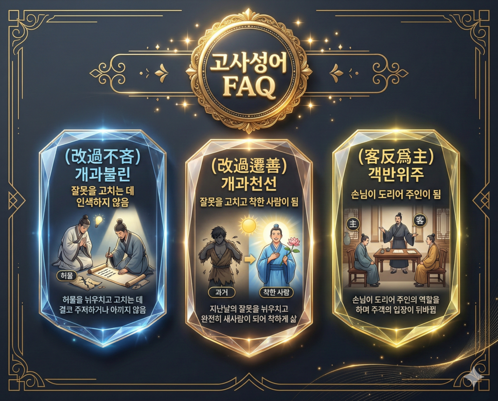 개과불린 뜻, 개과천선 뜻, 객반위주 뜻: 잘못을 고치는 용기와 주객전도의 경계 4 개과불린, 개과천선, 객반위주의 한자 뜻과 유래, 현대적 교훈을 한눈에 정리한 FAQ 인포그래픽