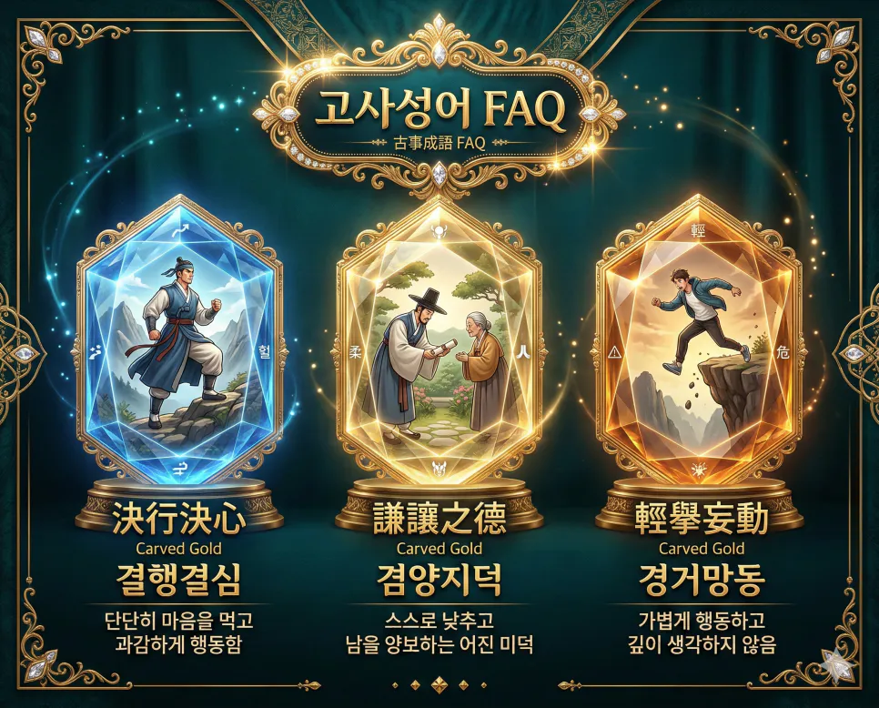 결행결심 뜻, 겸양지덕 뜻, 경거망동 뜻: 단호한 결단과 겸손의 미덕, 그리고 신중함 4 결행결심, 겸양지덕, 경거망동의 한자 뜻과 유래, 현대적 교훈을 한눈에 정리한 FAQ 인포그래픽