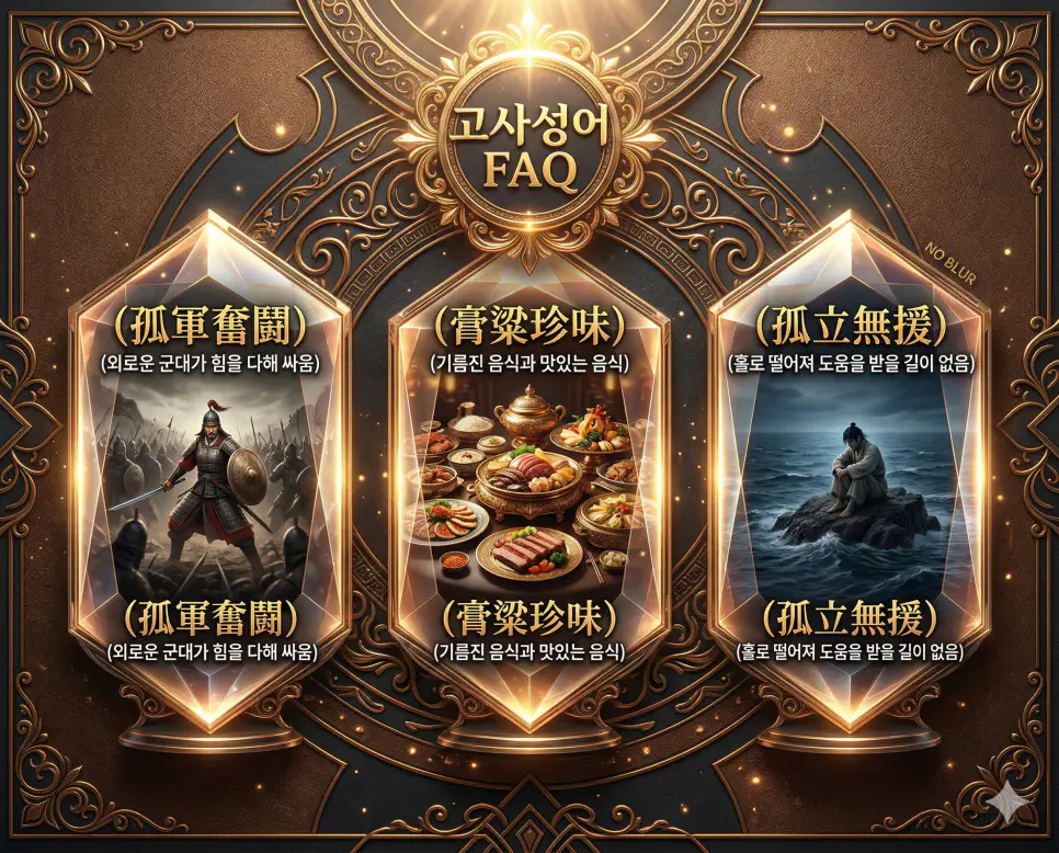 고군분투, 고량진미, 고립무원의 한자 뜻과 유래, 현대적 교훈을 한눈에 정리한 FAQ 인포그래픽