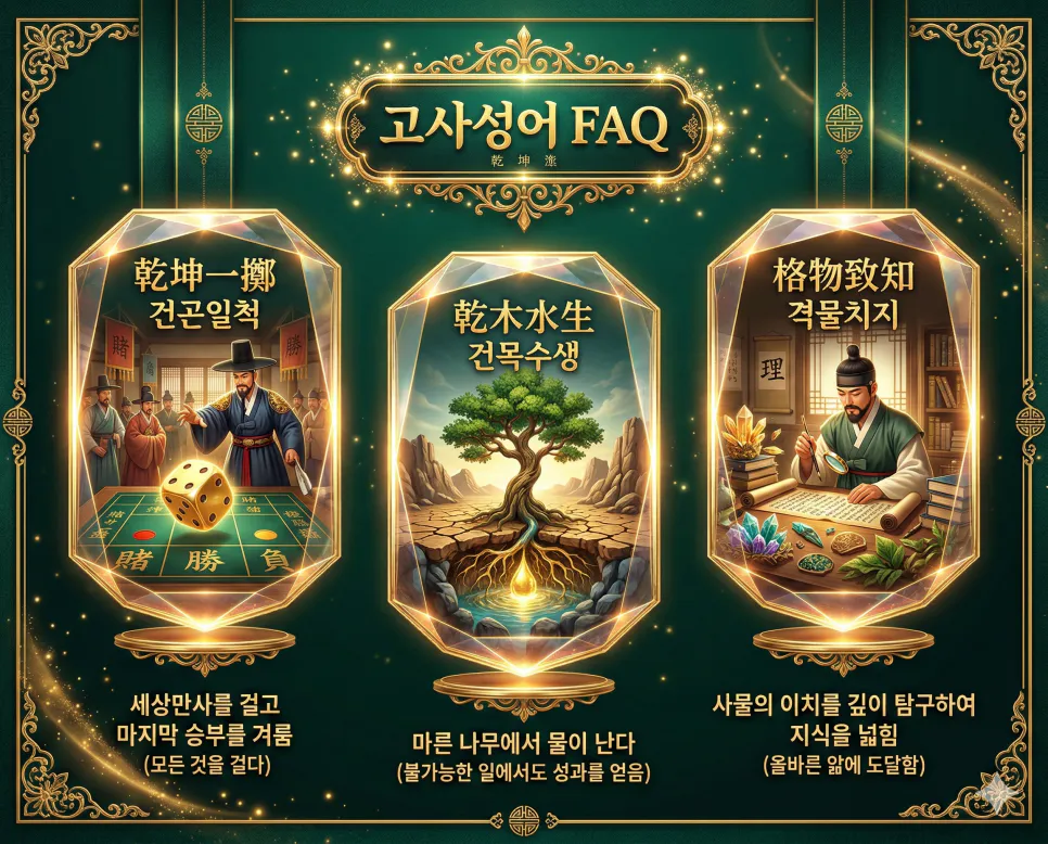 건곤일척 뜻, 건목수생 뜻, 격물치지 뜻: 인생의 승부와 지혜의 완성 4 건곤일척, 건목수생, 격물치지의 한자 뜻과 유래, 현대적 교훈을 한눈에 정리한 FAQ 인포그래픽