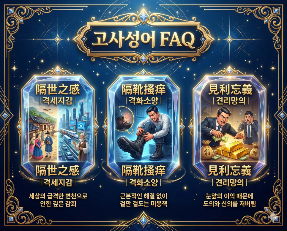 격세지감 뜻, 격화소양 뜻, 견리망의 뜻: 변화의 놀라움과 본질의 중요성 4 격세지감, 격화소양, 견리망의 한자 뜻과 유래, 현대적 교훈을 한눈에 정리한 FAQ 인포그래픽
