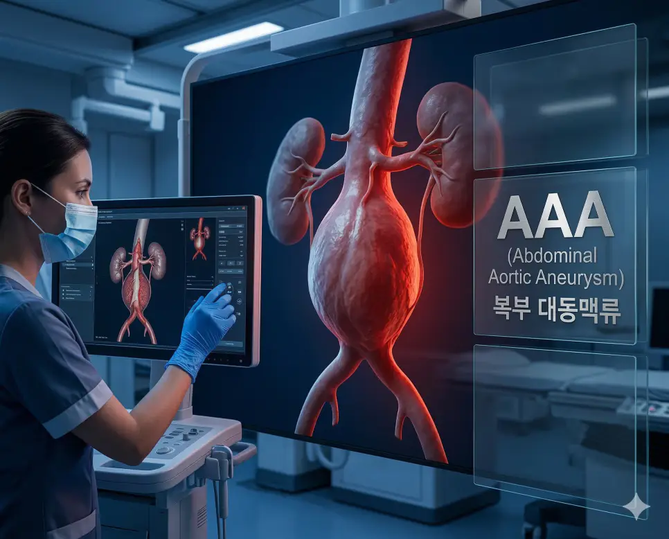 의학용어 AAA, AAT, ABG 1 의학용어 AAA(복부 대동맥류)의 의미와 메디컬 이미지가 세련되게 어우러진 전문적인 의료 시각화 이미지