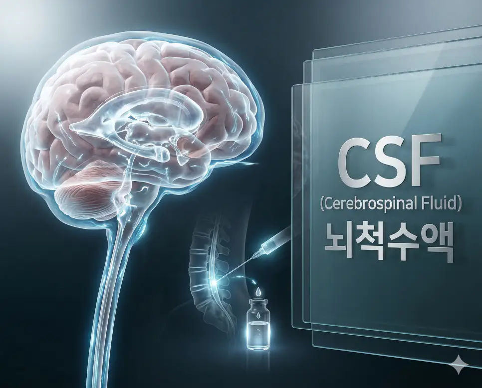 의학용어 CRP, CSF, CSR 완벽 가이드 2 의학용어 CSF(뇌척수액)가 뇌와 척수 주위를 순환하며 보호 기능을 수행하는 경로를 보여주는 정밀 해부학 이미지
