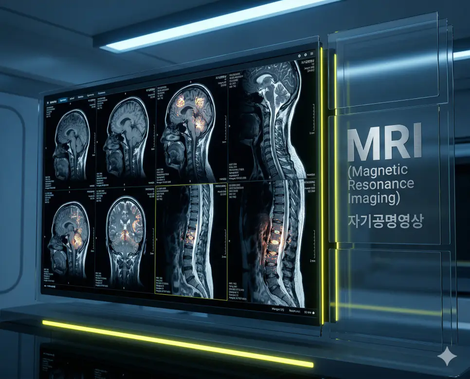 의학용어 MRI, MS, MSSA 완벽 가이드 1 의학용어 MRI(자기공명영상) 검사를 통해 강한 자기장과 고주파를 활용하여 인체 내부 특히 신경, 인대 등 연부 조직의 단면을 정밀하게 촬영하고 이상 유무를 진단하는 이미지