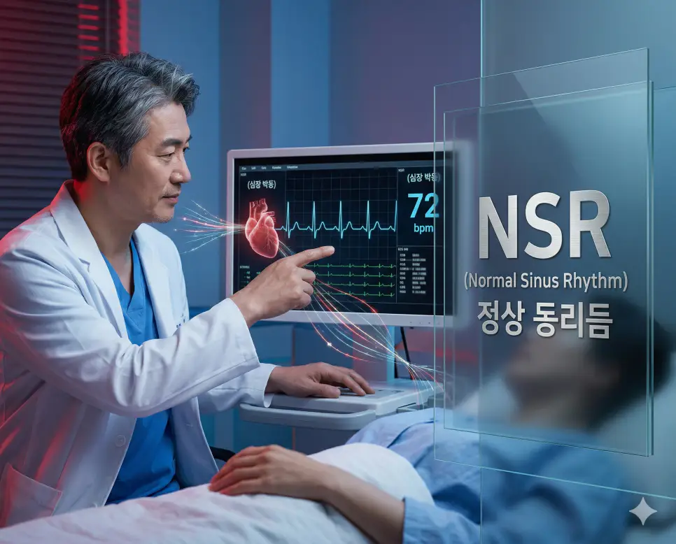 의학용어 NSAID, NSR, NTM 완벽 가이드 2 의학용어 NSR(정상 동리듬)을 유지하기 위해 심장의 전기 신호가 정상적인 경로를 따라 규칙적으로 동박동을 일으키고 이상적인 심장 박동 상태를 보여주는 이미지