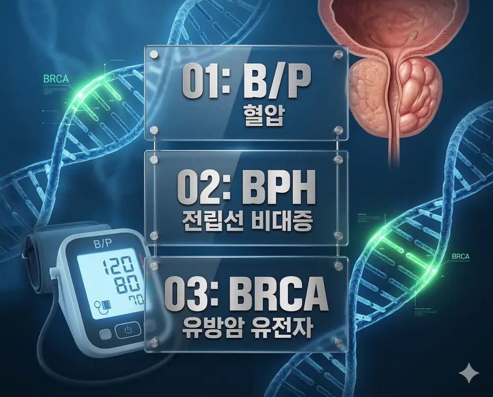 의학용어 B/P, BPH, BRCA 완벽 가이드 4 의학용어 B/P, BPH, BRCA의 핵심 정의와 임상적 특징을 영화 포스터 스타일로 정리한 인포그래픽