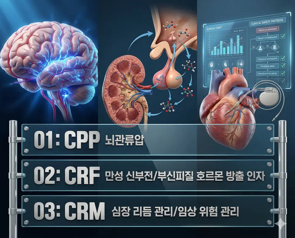 의학용어 CPP, CRF, CRM 완벽 가이드 4 의학용어 CPP, CRF, CRM의 정의와 주요 의학적 특징을 영화 포스터 스타일로 정리한 프리미엄 의료 인포그래픽