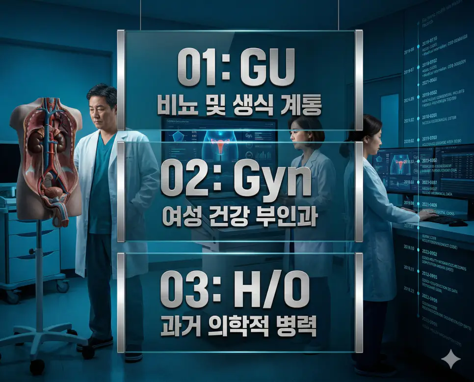 의학용어 GU, Gyn, H/O 완벽 가이드 4 의학용어 GU, Gyn, H/O의 정의와 비뇨생식기 통합 계통, 부인과 건강 관리, 의학적 병력 기록의 핵심 특징을 영화 포스터 스타일로 정리한 프리미엄 인포그래픽