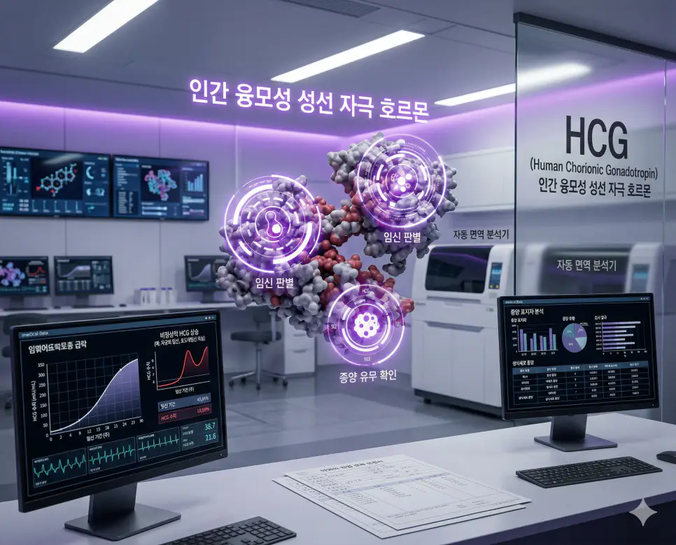 의학용어 HbA1c, HCG, HEENT 뜻 완벽 정리 2 의학용어 HCG(인간 융모성 성선 자극 호르몬) 기전을 통해 임신 시 태반에서 분비되는 호르몬 수치를 측정하여 임신 여부를 판별하거나 특정 종양 유무를 확인하는 병태생리 이미지