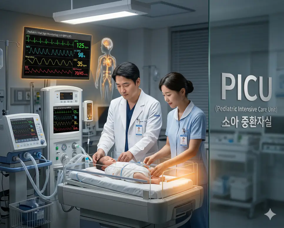 의학용어 PICC, PICU, PID 완벽 가이드 2 의학용어 PICU(소아 중환자실)에서 집중적인 치료와 감시가 필요한 위중한 상태의 영유아 환자를 한국인 소아과 의사와 간호사가 전문 장비와 모니터링 시스템을 통해 돌보는 특수 병동 이미지
