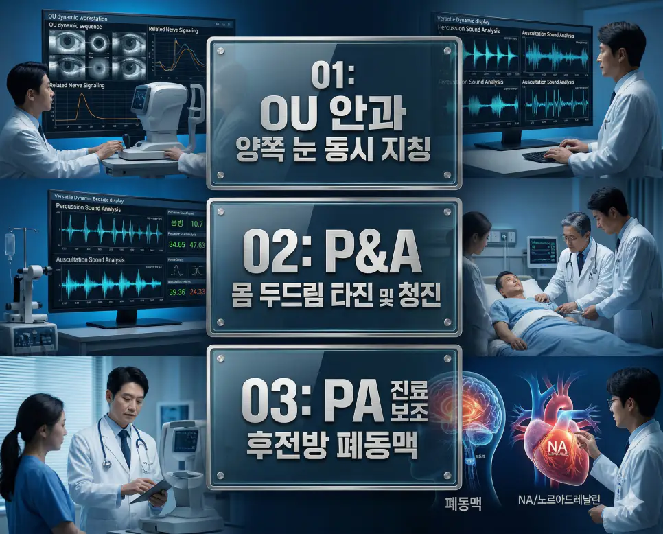 의학용어 PPE, PPPD, PRN의 정의와 개인 보호 장비, 유문 보존 수술, 필요 시 투약의 핵심 특징을 영화 포스터 스타일로 정리한 프리미엄 인포그래픽