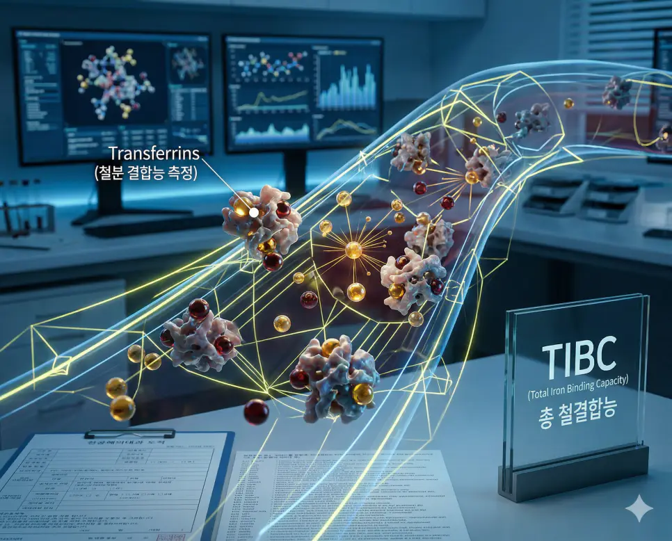 의학용어 THR, TIA, TIBC 완벽 가이드 3 의학용어 TIBC(총 철결합능) 기전을 통해 혈액 내 철분과 결합할 수 있는 트랜스페린 단백질의 용량을 측정하여 빈혈의 원인을 한국인 환자의 혈액 분석 데이터와 함께 시각화한 이미지