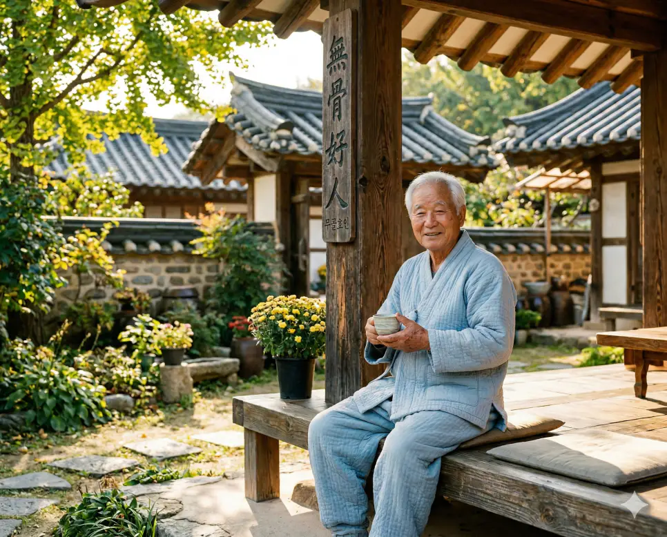 무골호인 뜻, 무념무상 뜻, 무릉도원 뜻: 착한 성품과 평온한 마음, 이상향의 지혜 정리 1 무골호인(無骨好人) 뜻 – 성품이 아주 착하고 무른 사람을 의미하며, 마당에서 인자한 미소를 짓고 있는 노인의 사실적 이미지