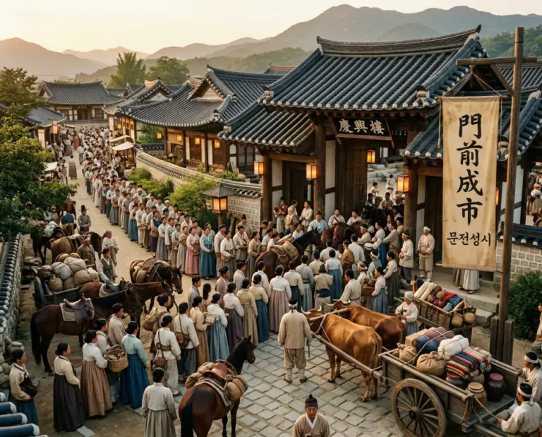 munjeon seongsi crowded prosperous gate realistic