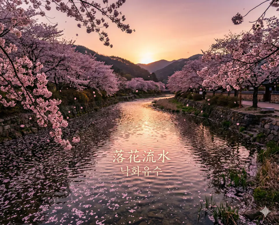 길흉화복 뜻, 낙양지귀 뜻, 낙화유수 뜻: 운명과 가치, 그리고 순리의 지혜 정리 3 낙화유수(落花流水) 뜻 – 떨어지는 꽃과 흐르는 물이라는 뜻으로 가는 봄의 경치나 남녀의 애틋한 정을 의미하며, 강물 위로 흩날리는 꽃잎의 사실적 이미지