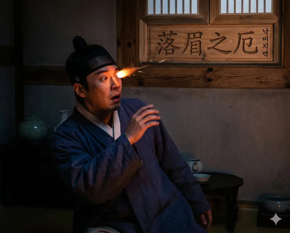 낙담상혼 뜻, 낙락장송 뜻, 낙미지액 뜻: 깊은 실심과 절개 있는 소나무, 눈앞의 위기 정리 3 낙미지액(落眉之厄) 뜻 – 눈썹에 불이 떨어진 것 같은 위급한 재앙이라는 뜻으로, 갑작스러운 위험에 당황해하는 인물의 사실적 이미지