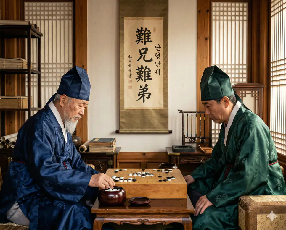 난형난제(難兄難弟) 뜻 – 누구를 형이라 하고 누구를 동생이라 하기 어렵다는 뜻으로 우열을 가리기 힘든 실력자들의 사실적 이미지