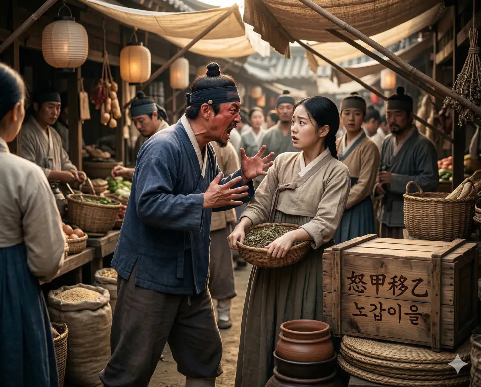 내유외강 뜻, 노갑이을 뜻, 노발대발 뜻: 부드러움 속의 강함과 엉뚱한 화풀이, 극심한 분노의 지혜 정리 2 노갑이을(怒甲移乙) 뜻 – 한 사람에게 당한 노여움을 엉뚱한 사람에게 옮긴다는 뜻으로, 화풀이하는 인물과 당황한 행인을 담은 사실적 이미지
