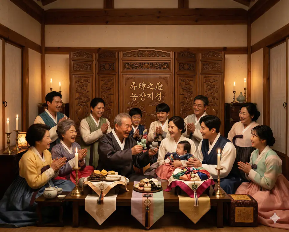 녹의홍상 뜻, 농장지경 뜻, 농조연운 뜻: 고전적인 아름다움과 경사스러운 득남, 진정한 자유의 지혜 정리 2 농장지경(弄璋之慶) 뜻 – 아들을 낳은 경사라는 뜻으로, 아들의 탄생을 축하하며 옥장난감을 들고 기뻐하는 가족의 사실적 이미지