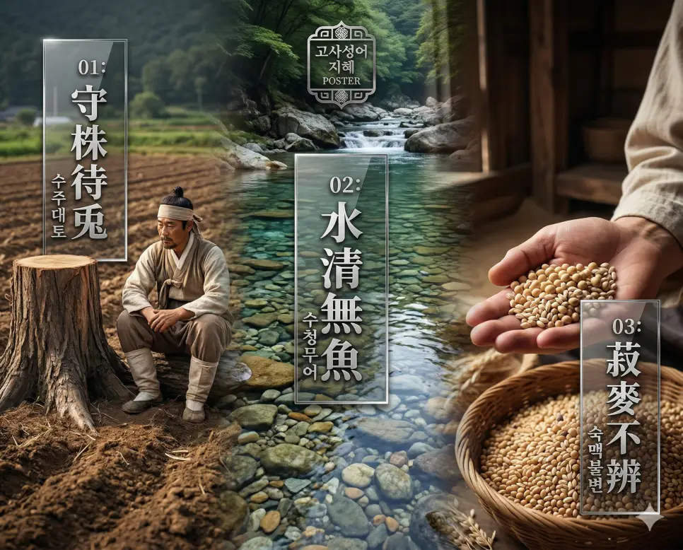 수주대토, 수청무어, 숙맥불변의 뜻과 핵심을 담은 세련된 영화 포스터 스타일의 FAQ 인포그래픽