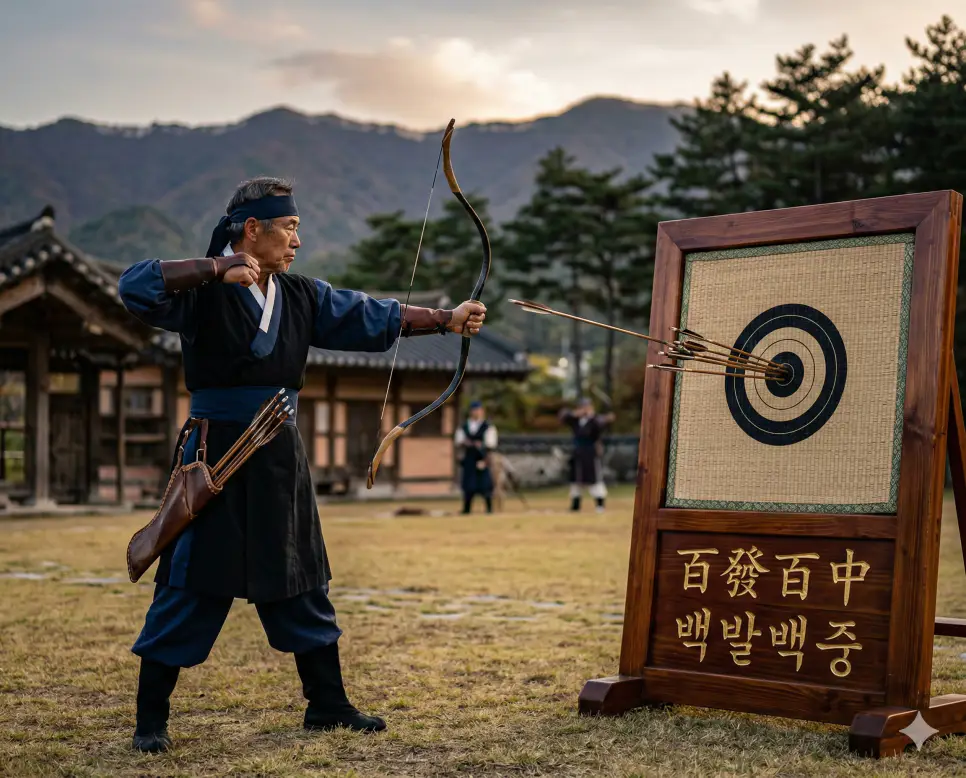 백문불여일견 뜻, 백발백중 뜻, 백아절현 뜻: 실천의 가치와 완벽한 실력, 진정한 우정의 지혜 정리 2 백발백중(百發百中) 뜻 – 쏘기만 하면 명중함을 의미하며, 과녁의 정중앙을 꿰뚫은 화살들과 실력 있는 궁수의 사실적 이미지