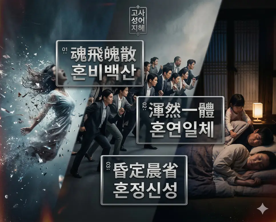 혼비백산 뜻, 혼연일체 뜻, 혼정신성 뜻: 충격적인 놀라움과 완벽한 조화, 지극한 효심의 지혜 정리 4 혼정신성(昏定晨省) 뜻 – 저녁에는 잠자리를 정하고 아침에는 문안을 드린다는 뜻으로, 지극한 효성을 상징하는 사실적 이미지