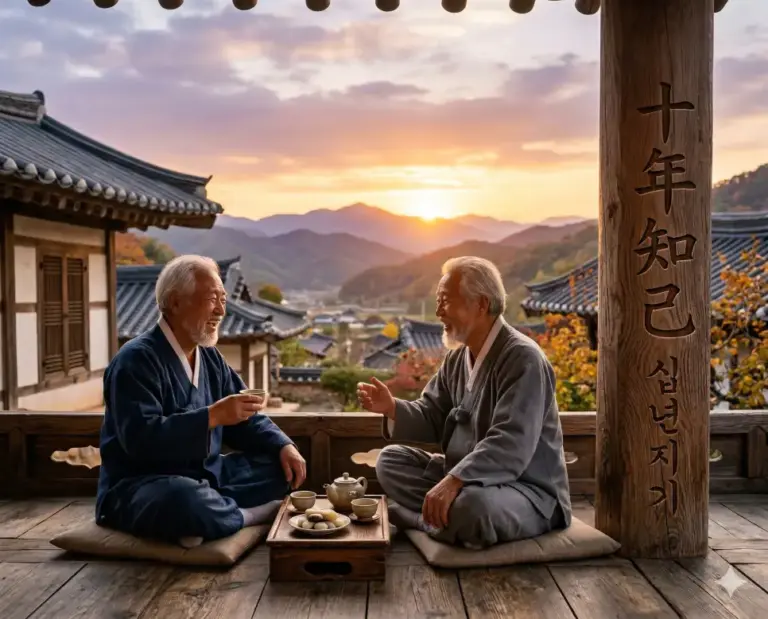 sipnyeon jigi old friends porch tea sunset realistic
