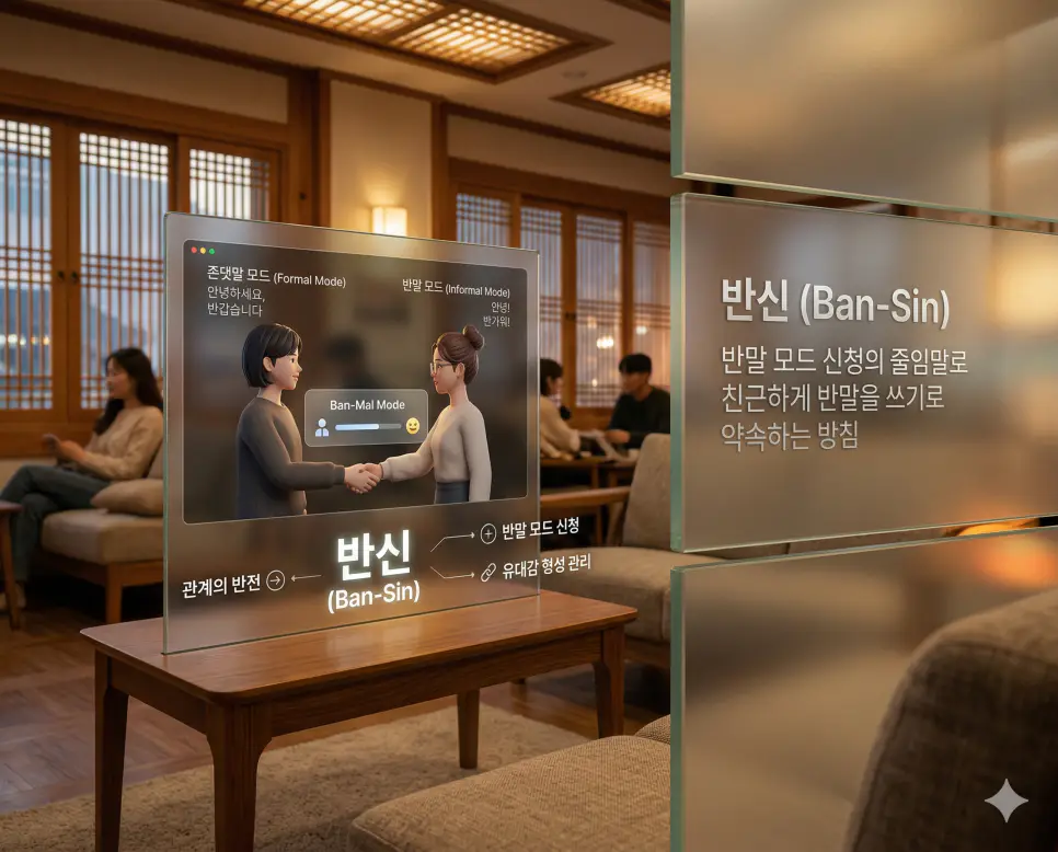 밈 뜻, 박박 뜻, 반신 뜻: 문화적 복제와 극강의 강조 및 관계의 반전 완벽 정리 3 반신 뜻을 통해 온라인상에서 친근하게 반말을 쓰기로 약속하는 유대감 형성 관리 방침을 시각화한 실사 이미지