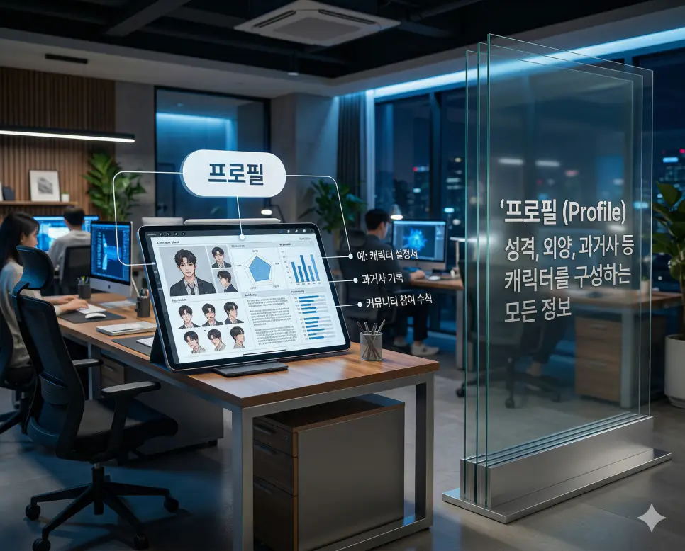먼치킨 뜻, 백조 뜻, 프로필 뜻: 밸런스 파괴자와 외강내유 및 캐릭터 설정 완벽 정리 3 프로필 뜻을 통해 캐릭터의 성격, 외양, 과거사 등 모든 정보를 기록한 설정서와 커뮤니티 참여 수칙을 한국의 창작 문화로 시각화한 실사 이미지