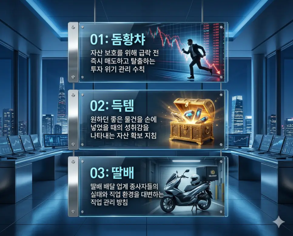 돔황챠 뜻, 득템 뜻, 딸배 뜻: 신속한 대피와 아이템 획득 및 배달 종사자 비유 정리 4 돔황챠, 득템, 딸배 뜻의 정의와 신속한 대피 수칙, 아이템 획득 성취감, 배달 종사자 비유의 핵심 내용을 정리한 영화 포스터 스타일 인포그래픽