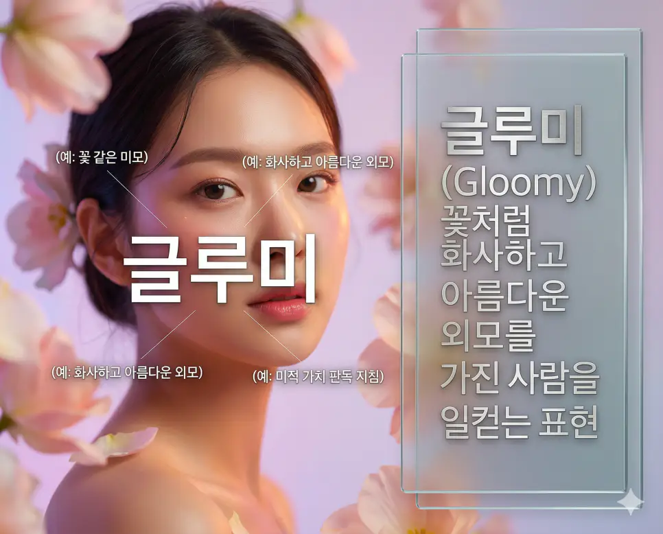 고스팅 뜻, 카공족 뜻, 글루미 뜻: 관계 증발과 카페 공부객 및 꽃 같은 미모 완벽 정리 3 글루미 뜻을 통해 꽃잎처럼 화사하고 아름다운 외모를 가진 사람을 일컫는 미적 가치 판독 지침을 시각화한 실사 이미지