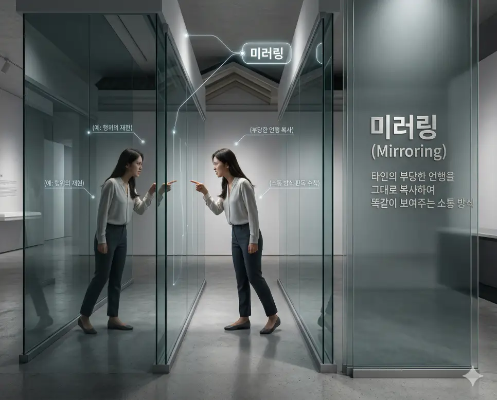 무야호 뜻, 문송합니다 뜻, 미러링 뜻: 환호와 즐거움 및 취업난 자조와 행위 재현 정리 3 미러링 뜻을 통해 타인의 부당한 언행을 그대로 복사하여 재현하는 소통 방식 판독 수칙을 시각화한 실사 이미지