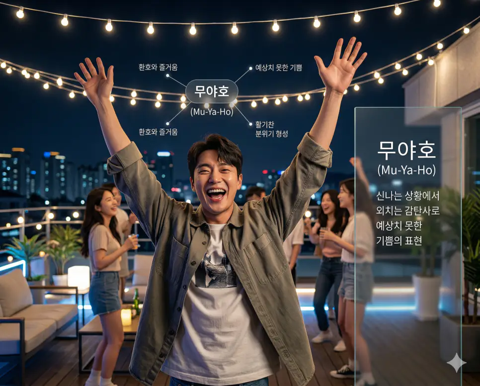무야호 뜻, 문송합니다 뜻, 미러링 뜻: 환호와 즐거움 및 취업난 자조와 행위 재현 정리 1 무야호 뜻을 통해 신나는 상황에서 외치는 감탄사와 활기찬 분위기 형성을 시각화한 한국의 커뮤니티 정서 판독 지침 실사 이미지