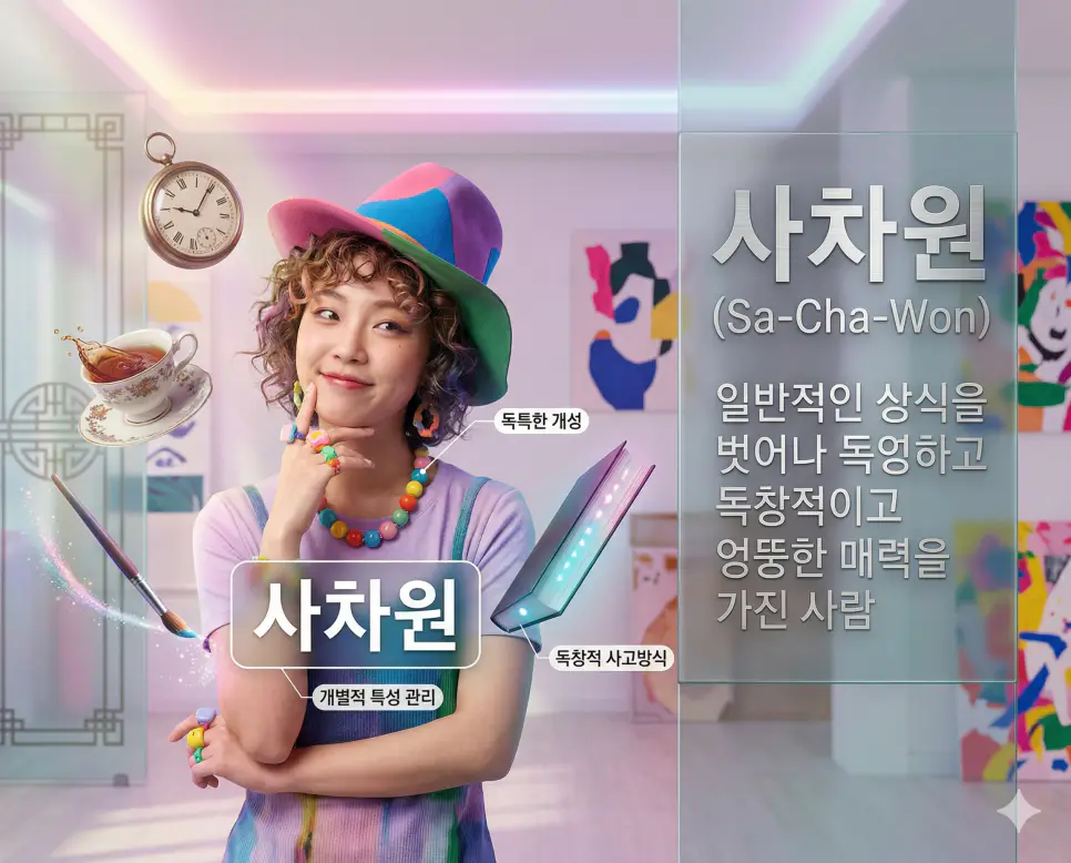 사차원 뜻을 통해 일반적인 상식을 벗어나 독창적이고 엉뚱한 매력을 가진 개별적 특성 관리 방침을 시각화한 실사 이미지
