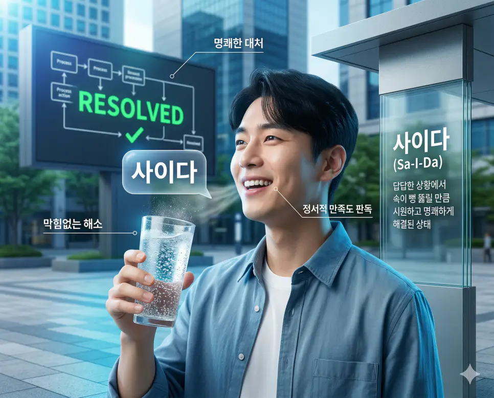 사이다 뜻을 통해 답답한 상황에서 속이 뻥 뚫릴 만큼 시원하고 명쾌하게 해결된 정서적 만족도 판독 지침 실사 이미지