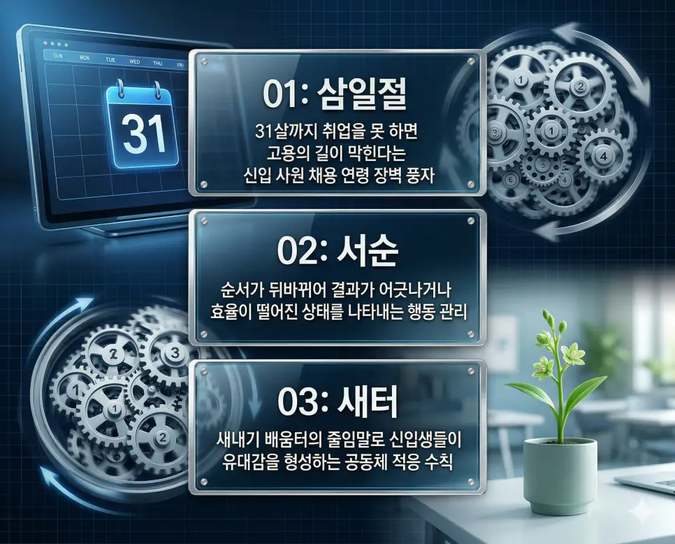 삼일절 뜻, 서순 뜻, 새터 뜻: 취업 연령 경계와 순서의 오류 및 새로운 시작 정리 4 삼일절, 서순, 새터 뜻의 정의와 채용 연령 장벽, 순서의 오류 상태, 대학 생활 적응 수칙의 핵심 내용을 정리한 영화 포스터 스타일 인포그래픽