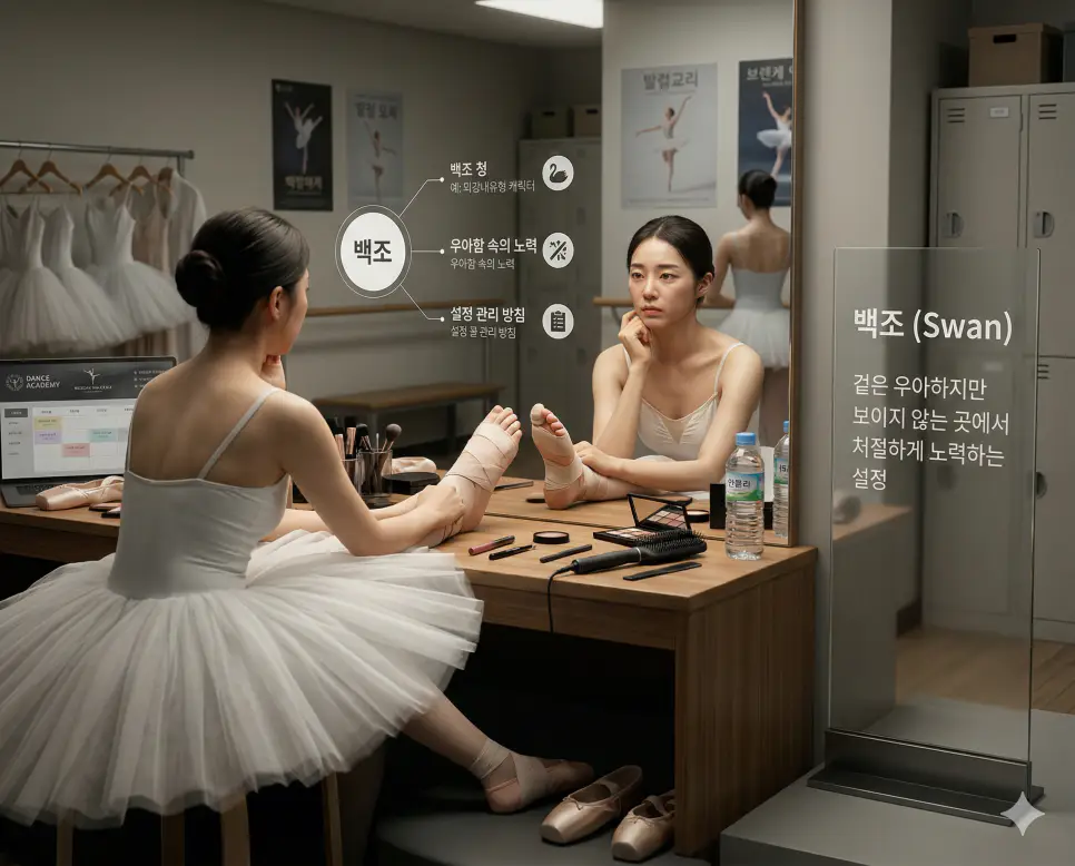 먼치킨 뜻, 백조 뜻, 프로필 뜻: 밸런스 파괴자와 외강내유 및 캐릭터 설정 완벽 정리 2 백조 뜻을 통해 겉으로는 우아해 보이지만 보이지 않는 곳에서 처절하게 노력하는 외강내유형 캐릭터 설정을 시각화한 실사 이미지