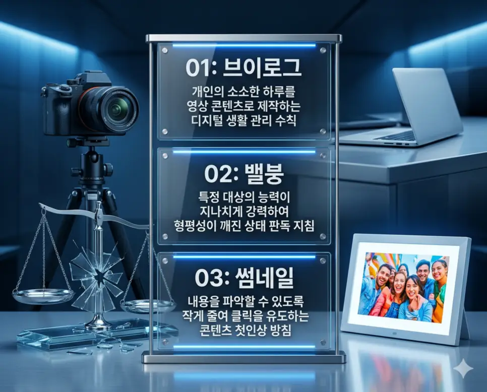 브이로그 뜻, 밸붕 뜻, 썸네일 뜻: 일상 영상 기록과 균형 상실 및 미리보기 완벽 정리 4 브이로그, 밸붕, 썸네일 뜻의 정의와 일상 영상 기록, 균형 상실 상태, 미리보기 이미지의 핵심 내용을 정리한 영화 포스터 스타일 인포그래픽