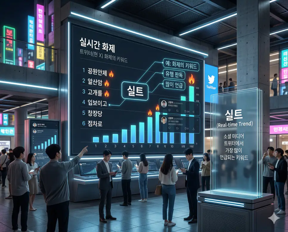 무멘팔 뜻, 실트 뜻, 구독 뜻: 소통과 트렌드 및 정보 완벽 정리 2 신조어 실트 뜻을 통해 소셜 미디어 트위터(현 X)에서 실시간으로 가장 많이 언급되는 화제의 키워드를 한국의 트렌드 문화로 시각화한 이미지
