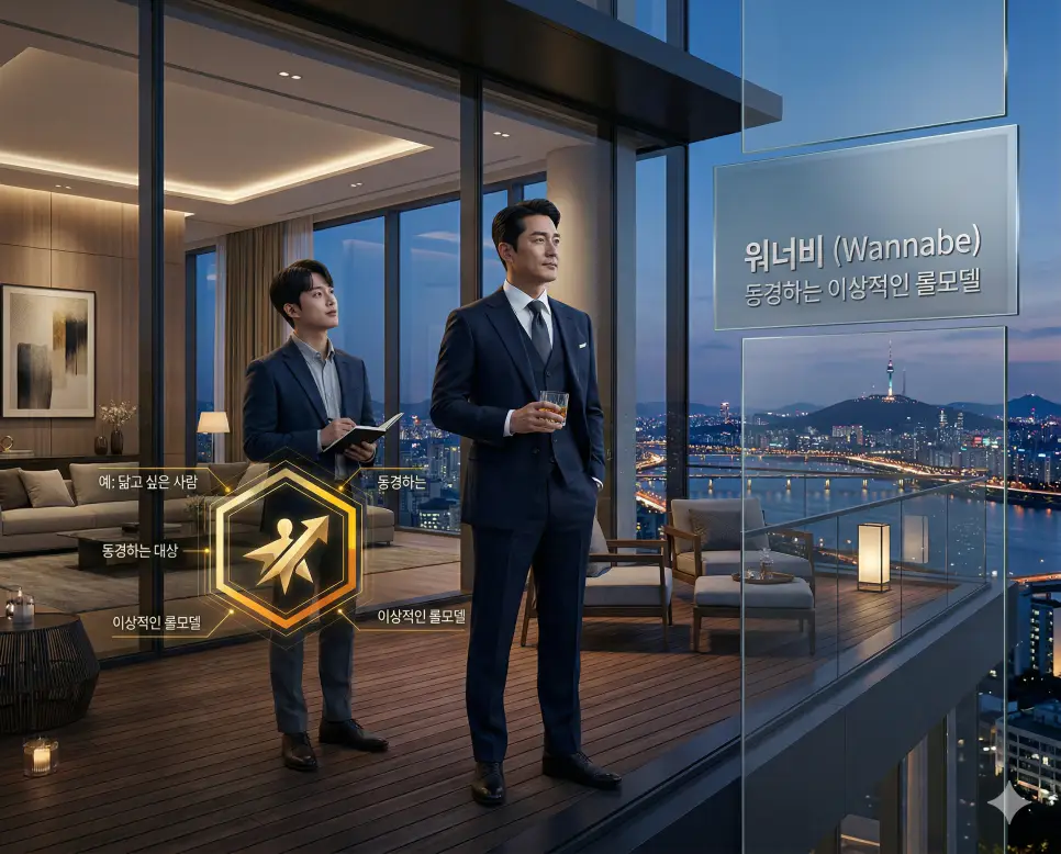 박제 뜻, 비추 뜻, 워너비 뜻: 온라인 기록 문화와 이상향의 미학 완벽 분석! 3 신조어 워너비(Wannabe)를 통해 자신이 되고 싶어 하거나 동경하는 이상적인 대상과 롤모델을 향한 선망의 마음을 한국의 성공적인 인물 배경으로 시각화한 이미지