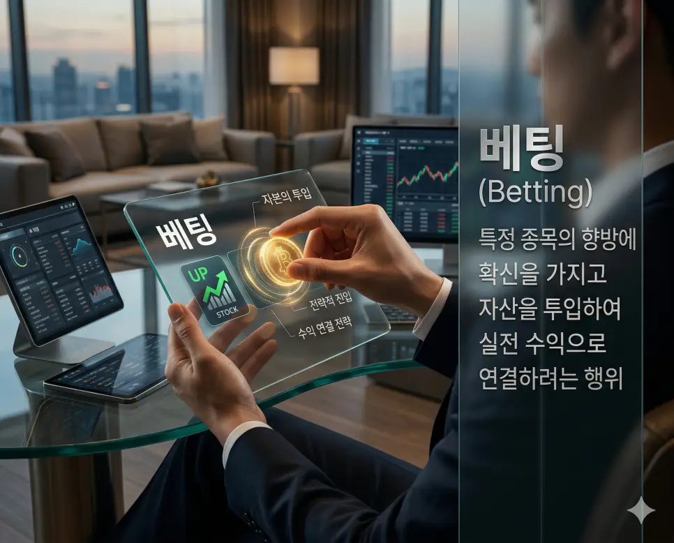 분석을 바탕으로 자본을 전략적으로 투입하는 베팅의 결단력을 표현한 고급 비즈니스 라운지 배경 실사 이미지