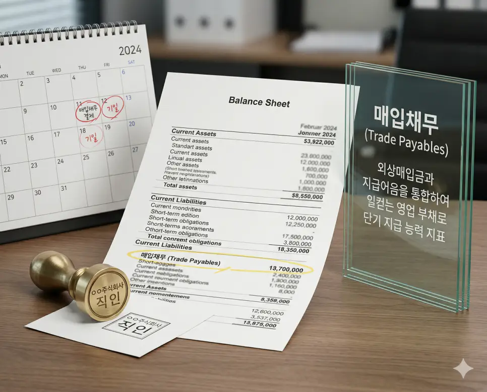 외상매입금 뜻, 매출채권 뜻, 매입채무 뜻 정리: 영업 부채와 받을 권리 및 자산 확인 3 매입채무 뜻을 상징하기 위해 외상매입금과 지급어음을 통합하여 단기 지급 능력을 평가하는 기업의 영업 부채 관련 실사 이미지
