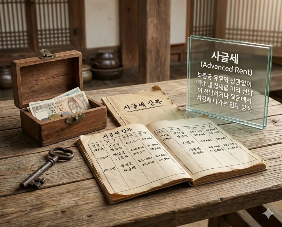사글세 뜻을 상징하기 위해 보증금 유무에 관계없이 매달 낼 집세를 미리 지급하거나 예치한 목돈에서 월세를 차감해 나가는 고전적인 임대 방식의 실사 이미지