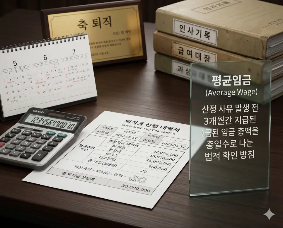 통상임금 뜻을 시각화하기 위해 각종 수당의 기준이 되는 정기적이고 일률적인 임금이 명시된 근로계약서와 업무용 시계의 실사 이미지