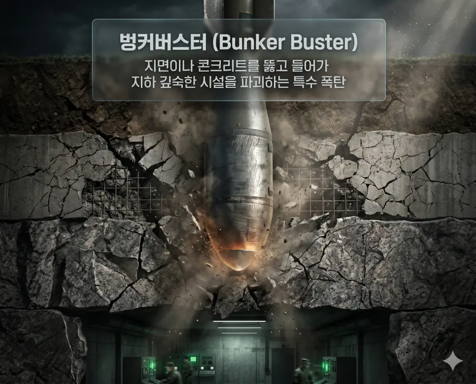 벙커버스터 (Bunker Buster) 뜻, NATO 뜻, MAD 뜻: 지하 요새 파괴 폭탄과 북대서양 조약 기구 및 상호 확정 파괴 확인 1 벙커버스터 뜻을 설명하기 위해 두꺼운 콘크리트 층을 관통하여 지하 깊은 곳의 비밀 요새를 파괴하러 들어가는 특수 유도 폭탄의 압도적인 시네마틱 이미지
