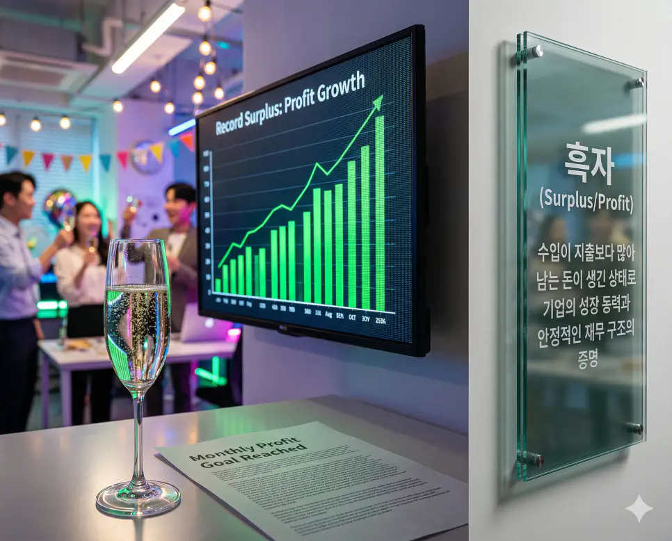 배당금 뜻, 적자 뜻, 흑자 뜻: 기업 이익 분배와 손실 기록 및 이익 발생 정리 3 흑자 뜻을 상징하기 위해 활기찬 사무실 대형 모니터에 표시된 이익 발생 상승 그래프와 성공적인 재무 성과를 축하하는 분위기를 포착한 실사 촬영 이미지