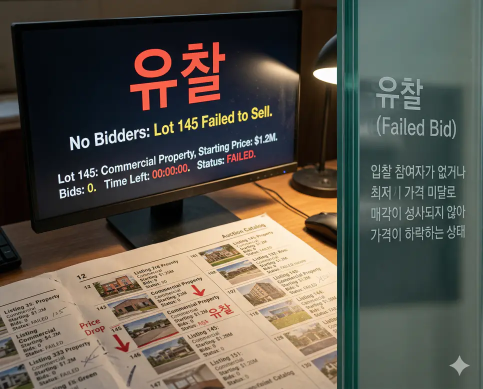 공매 뜻, 낙찰 뜻, 유찰 뜻 정리: 국가 주도 매각과 입찰 성공 및 실패 확인 3 유찰 뜻을 상징하기 위해 입찰 성사 실패로 인해 가격 하락 예고와 함께 다음 회차를 기다리는 디지털 모니터 화면을 포착한 사실적인 실사 촬영 이미지