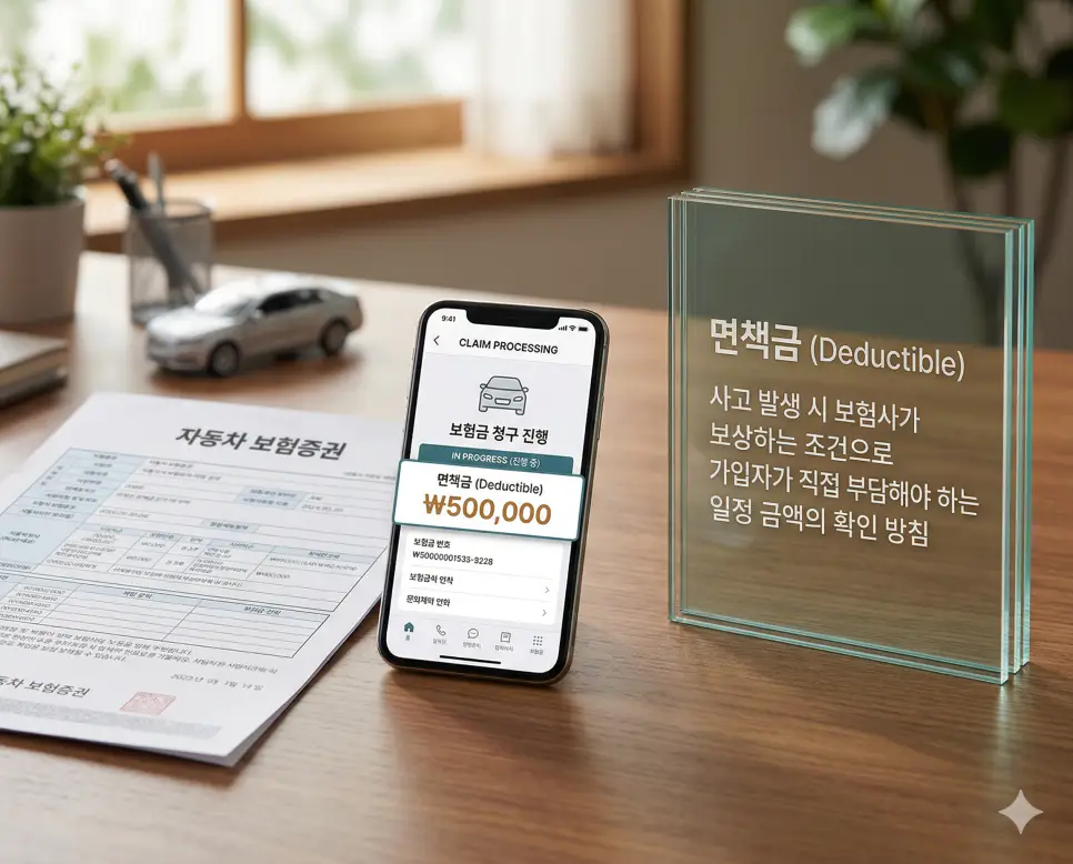 선급금 뜻, 면책금 뜻, 위탁증거금 뜻 정리: 선지급 대금과 보험 자기부담금 및 담보금 확인 2 면책금 뜻을 시각화하기 위해 보험 사고 발생 시 가입자가 일정 범위 내에서 직접 부담해야 하는 비용과 보험 보상 체계를 보여주는 실사 이미지