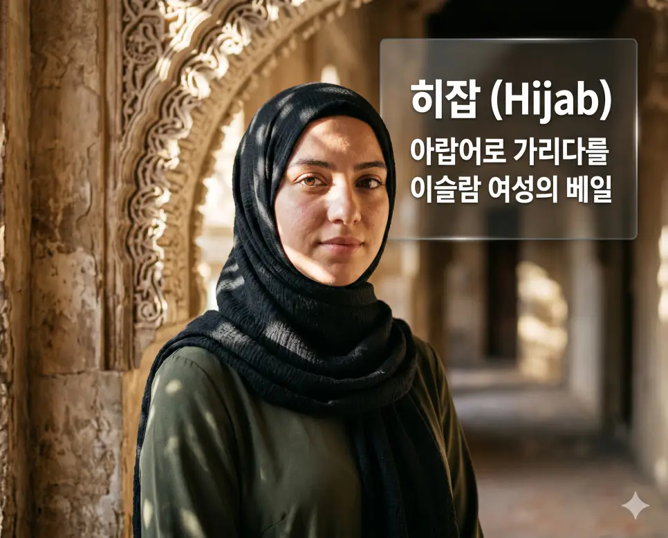 히잡 뜻, 토브 뜻, 헤세드 뜻: 이슬람 여성의 베일과 히브리어의 선함 및 변함없는 사랑 확인 1 히잡 뜻을 설명하기 위해 이슬람 여성이 검은색 베일을 쓰고 절제된 미를 보여주는 초고화질 실사 시네마틱 이미지